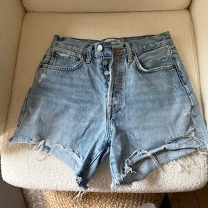 Agolde Distressed Light Blue Jean Shorts